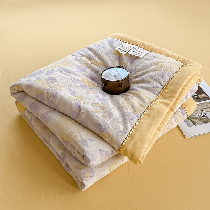 Elegant Floral Pure Cotton Double-layer Gauze Summer Quilt