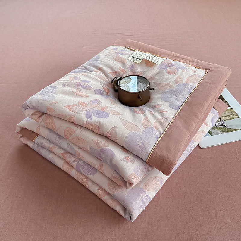 Elegant Floral Pure Cotton Double-layer Gauze Summer Quilt