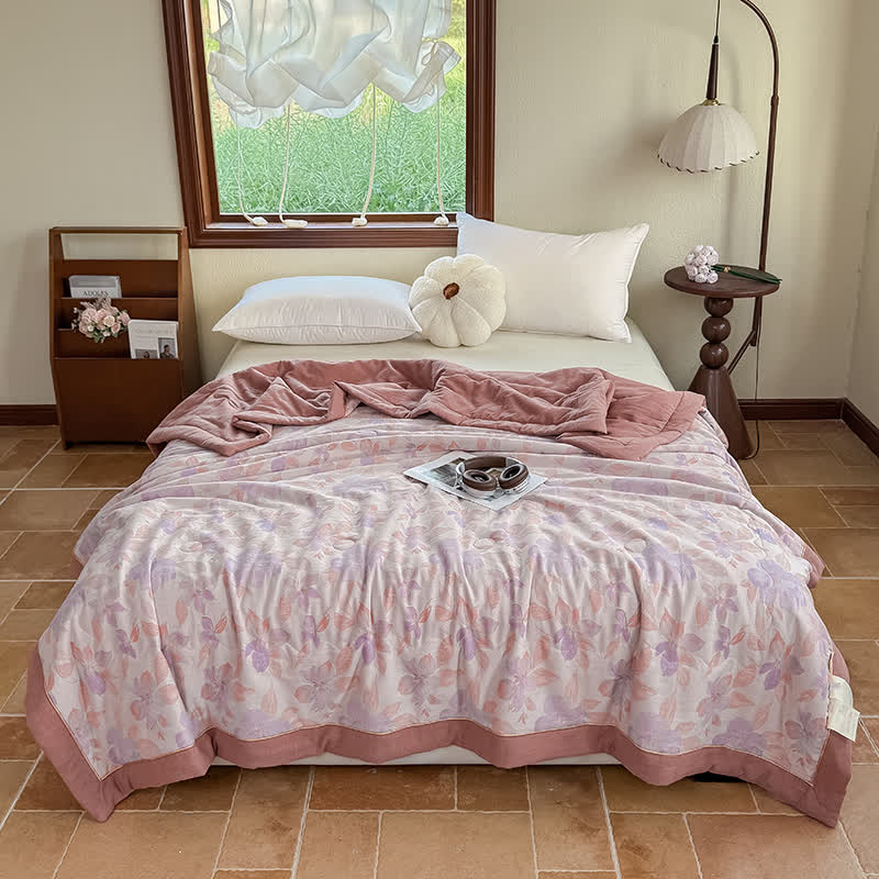 Elegant Floral Pure Cotton Double-layer Gauze Summer Quilt