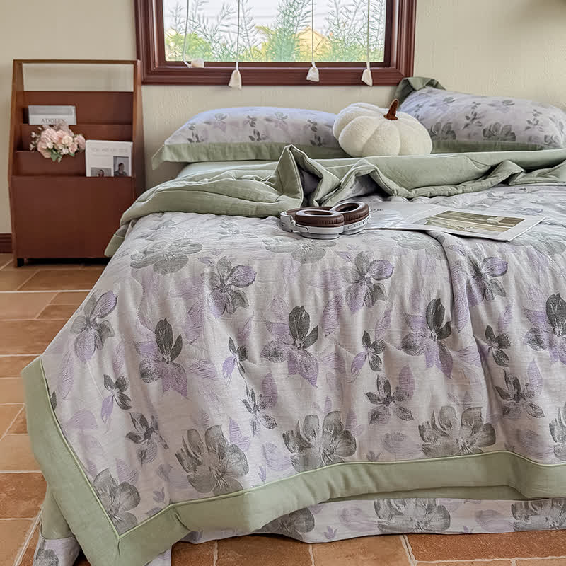 Elegant Floral Pure Cotton Double-layer Gauze Summer Quilt