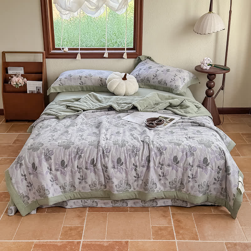 Elegant Floral Pure Cotton Double-layer Gauze Summer Quilt