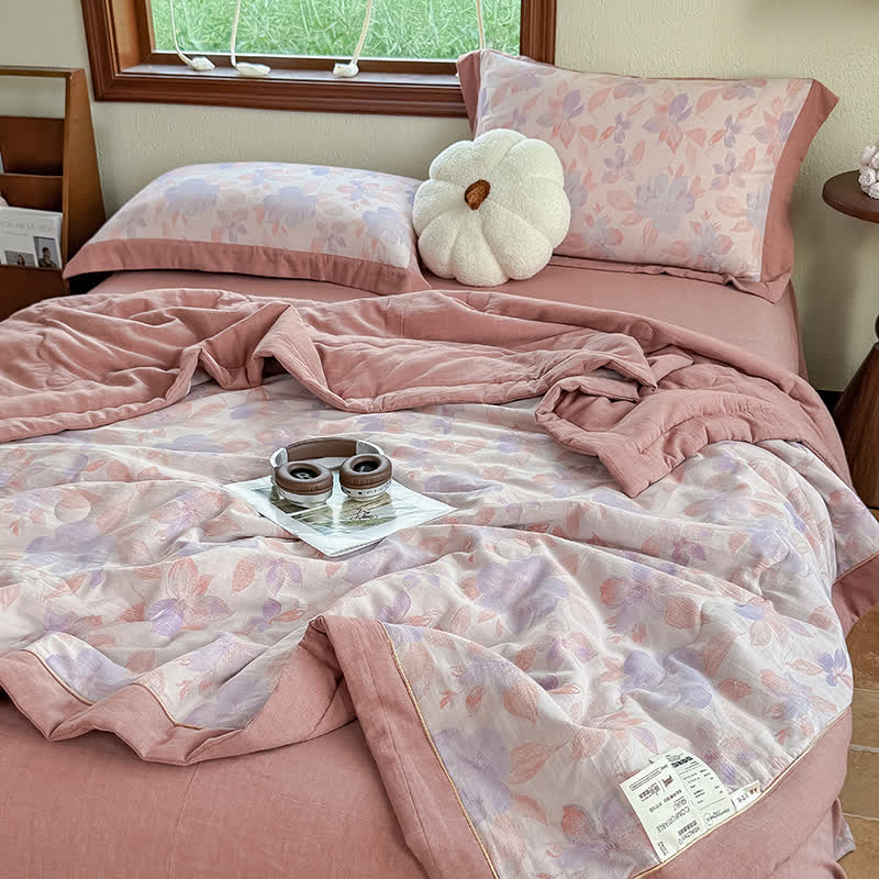 Elegant Floral Pure Cotton Double-layer Gauze Summer Quilt