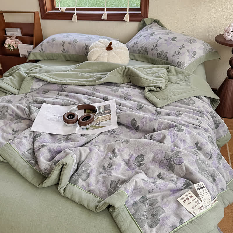 Elegant Floral Pure Cotton Double-layer Gauze Summer Quilt