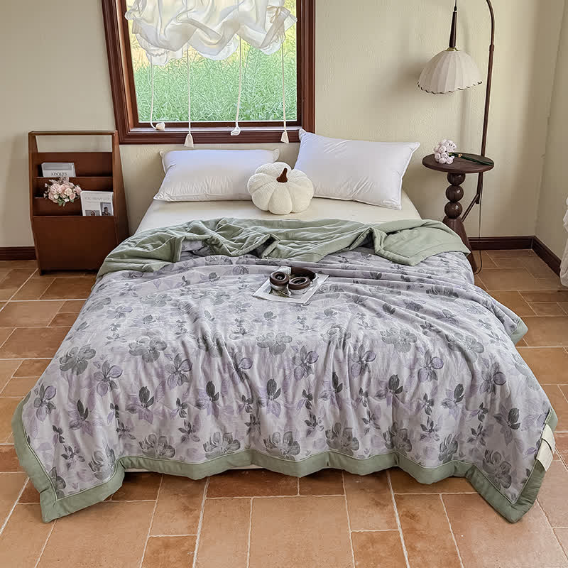 Elegant Floral Pure Cotton Double-layer Gauze Summer Quilt