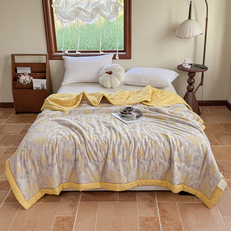 Elegant Floral Pure Cotton Double-layer Gauze Summer Quilt