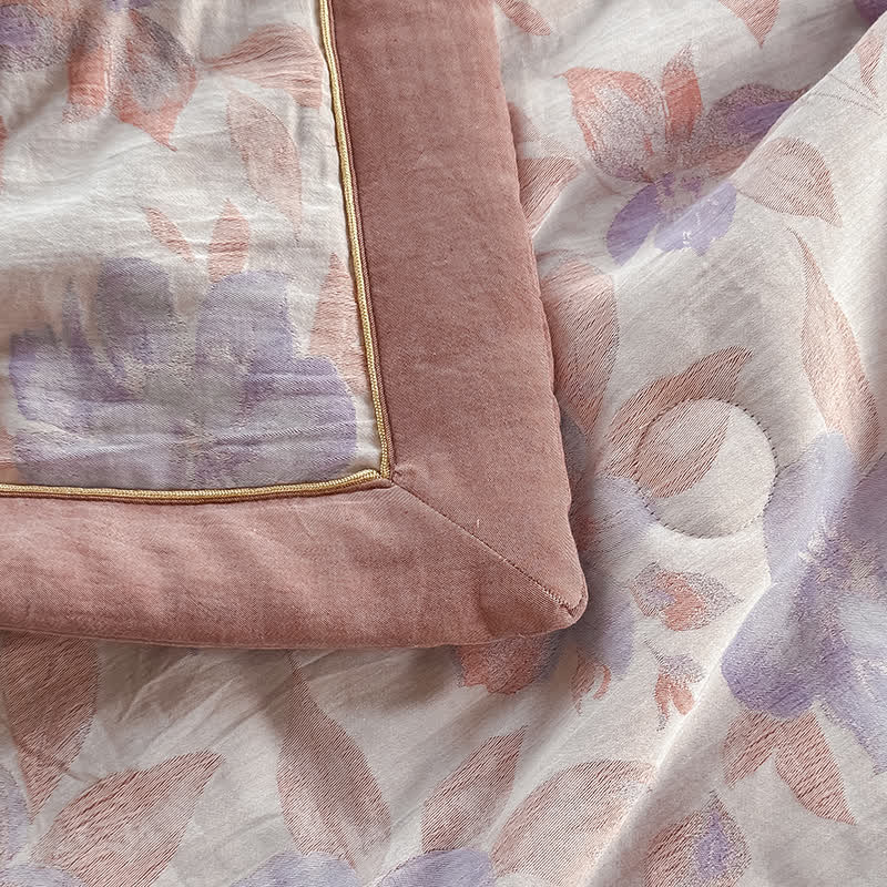 Elegant Floral Pure Cotton Double-layer Gauze Summer Quilt