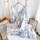 Vintage Landscape Print Cotton Gauze Ruffle Camisole Nightwear
