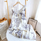 Vintage Landscape Print Cotton Gauze Ruffle Camisole Nightwear