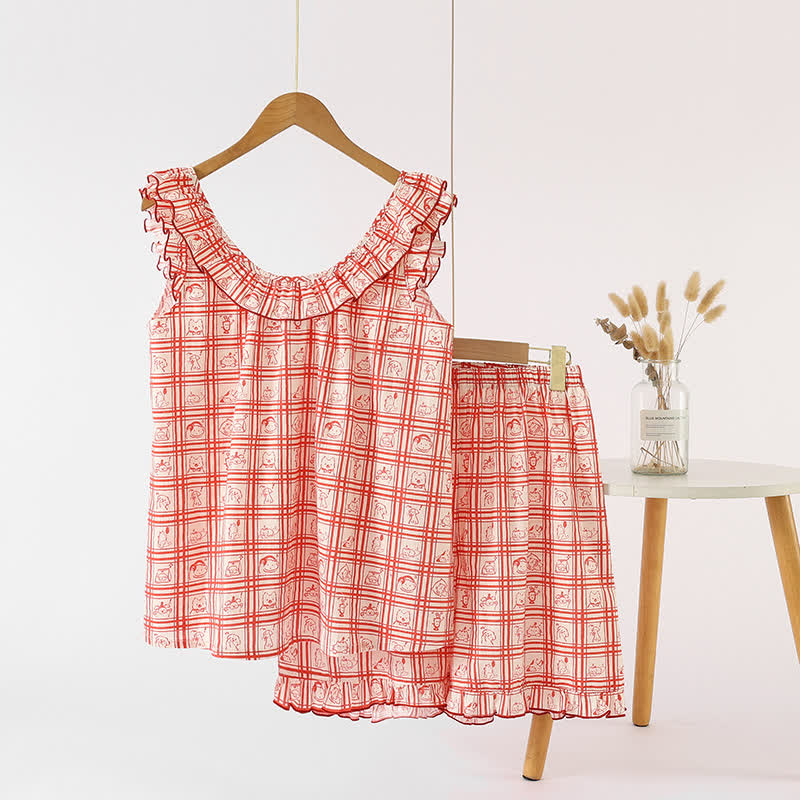 Sweet Diamond Pattern Cotton Gauze Camisole Nightwear