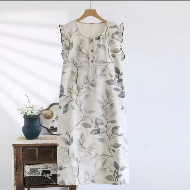 Pastoral Style Floral Sleeveless Nightdress