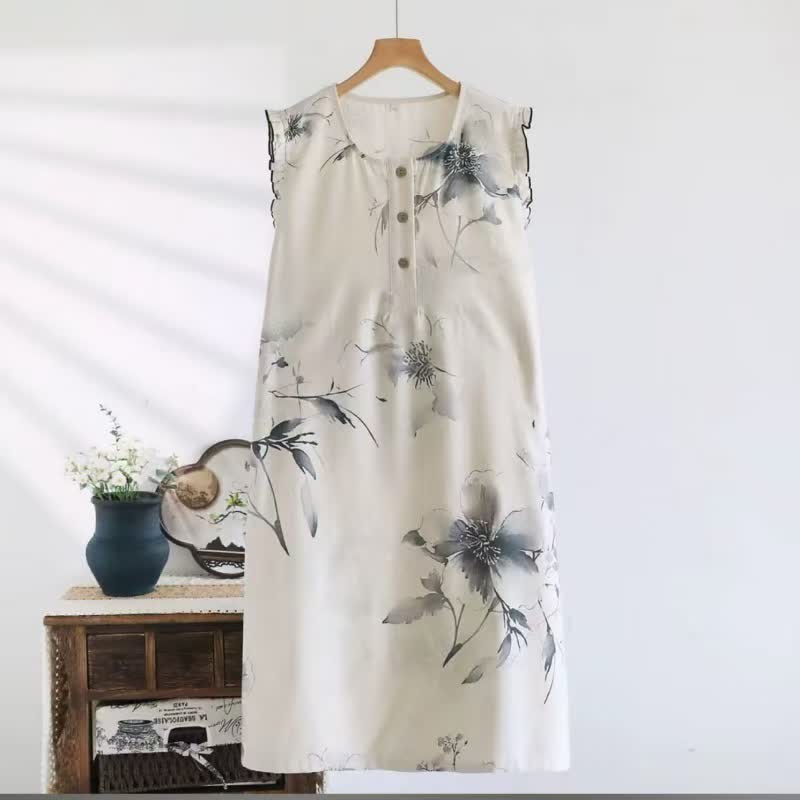 Pastoral Style Floral Sleeveless Nightdress