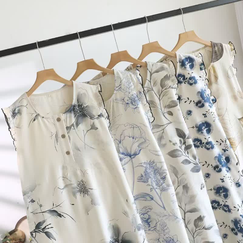 Pastoral Style Floral Sleeveless Nightdress