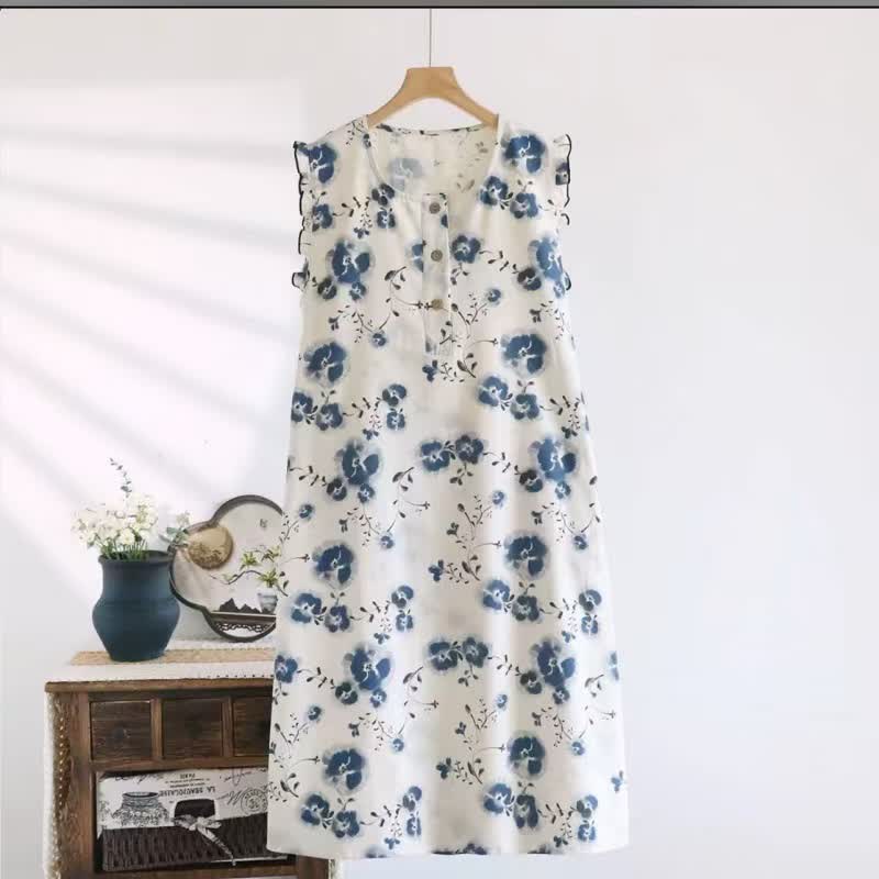 Pastoral Style Floral Sleeveless Nightdress