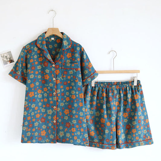Floral Cotton Gauze Short-Sleeve Pajama Set