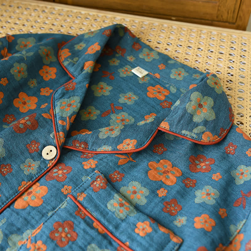 Floral Cotton Gauze Short-Sleeve Pajama Set