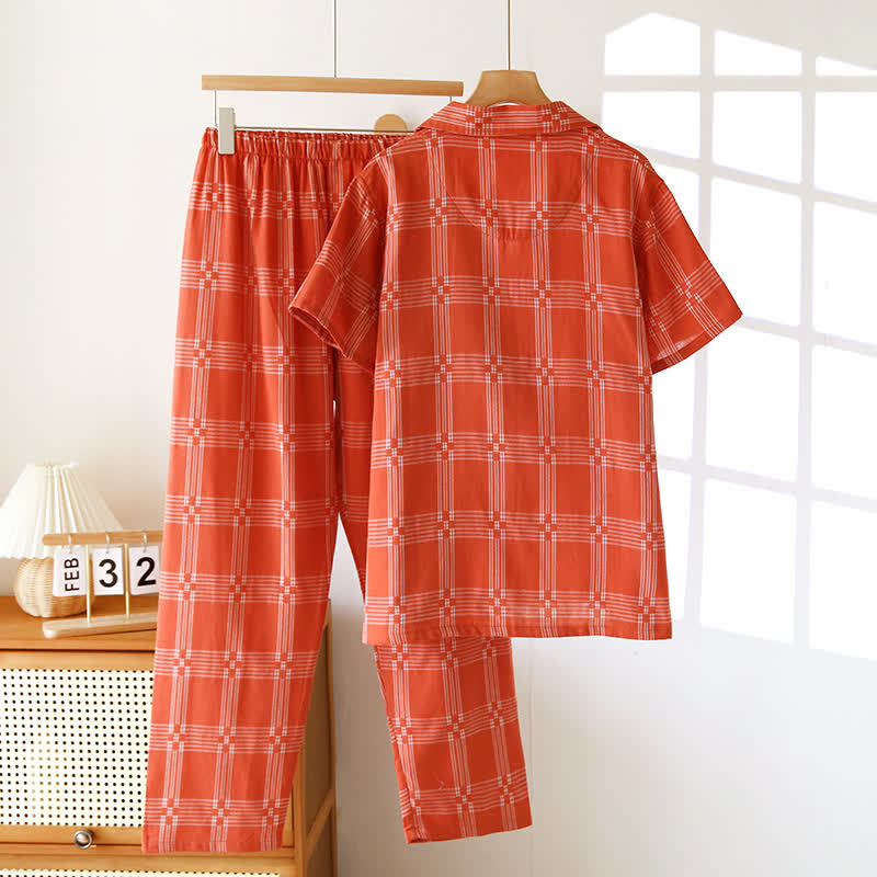 Unisex Plaid Cotton Yarn-Dyed Loungewear Set