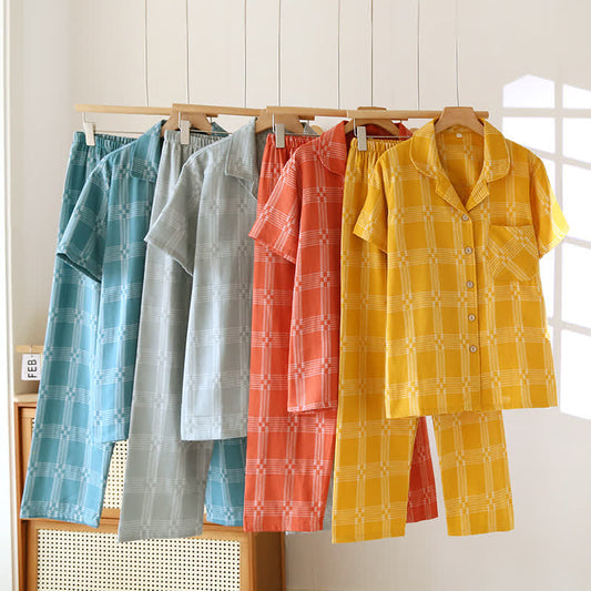 Unisex Plaid Cotton Yarn-Dyed Loungewear Set - image 0