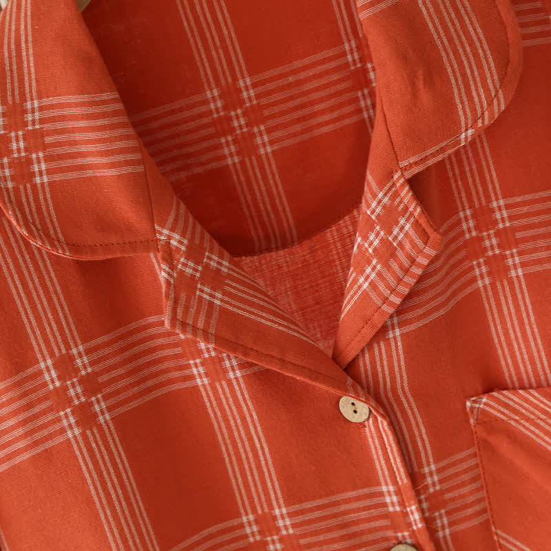 Unisex Plaid Cotton Yarn-Dyed Loungewear Set - image 7