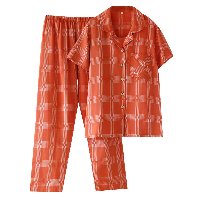Unisex Plaid Cotton Yarn-Dyed Loungewear Set