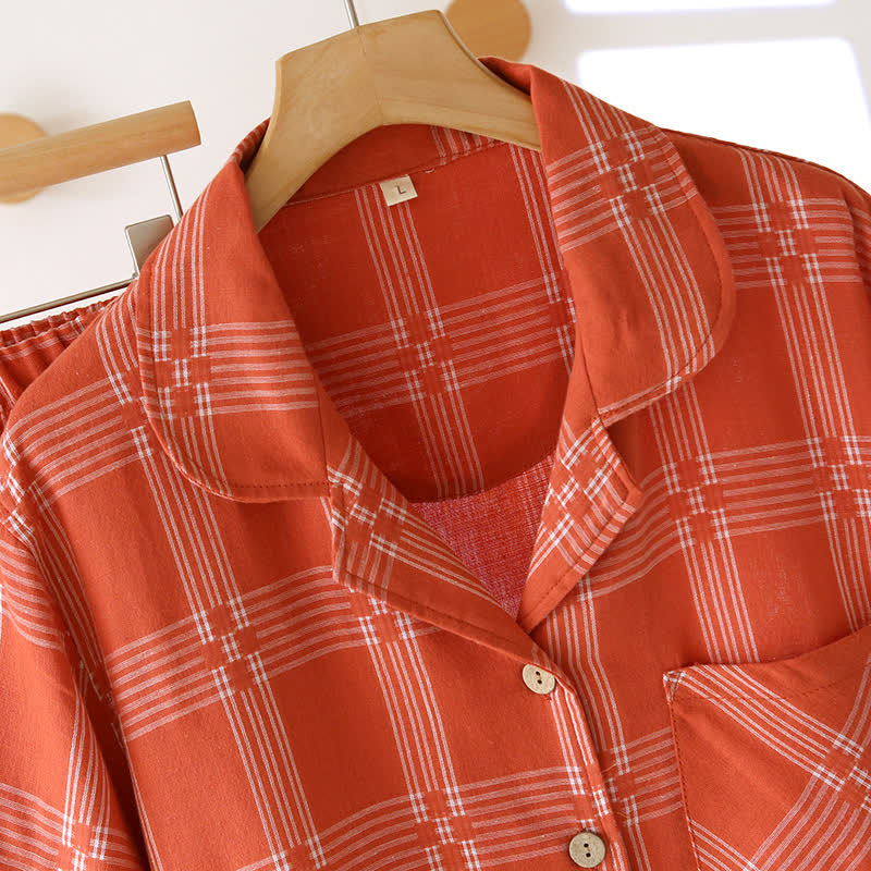 Unisex Plaid Cotton Yarn-Dyed Loungewear Set
