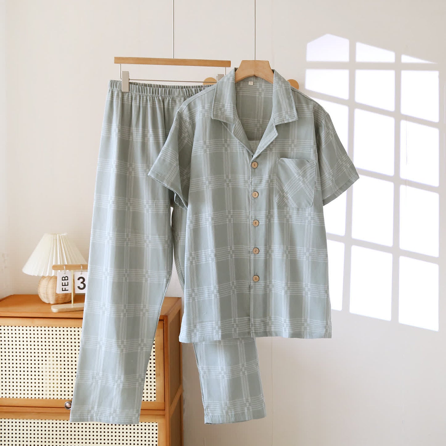 Unisex Plaid Cotton Yarn-Dyed Loungewear Set