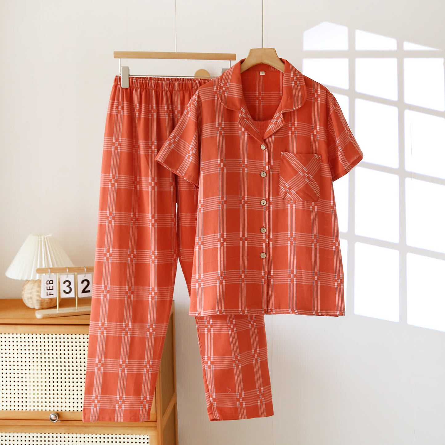 Unisex Plaid Cotton Yarn-Dyed Loungewear Set