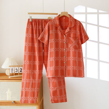 Unisex Plaid Cotton Yarn-Dyed Loungewear Set
