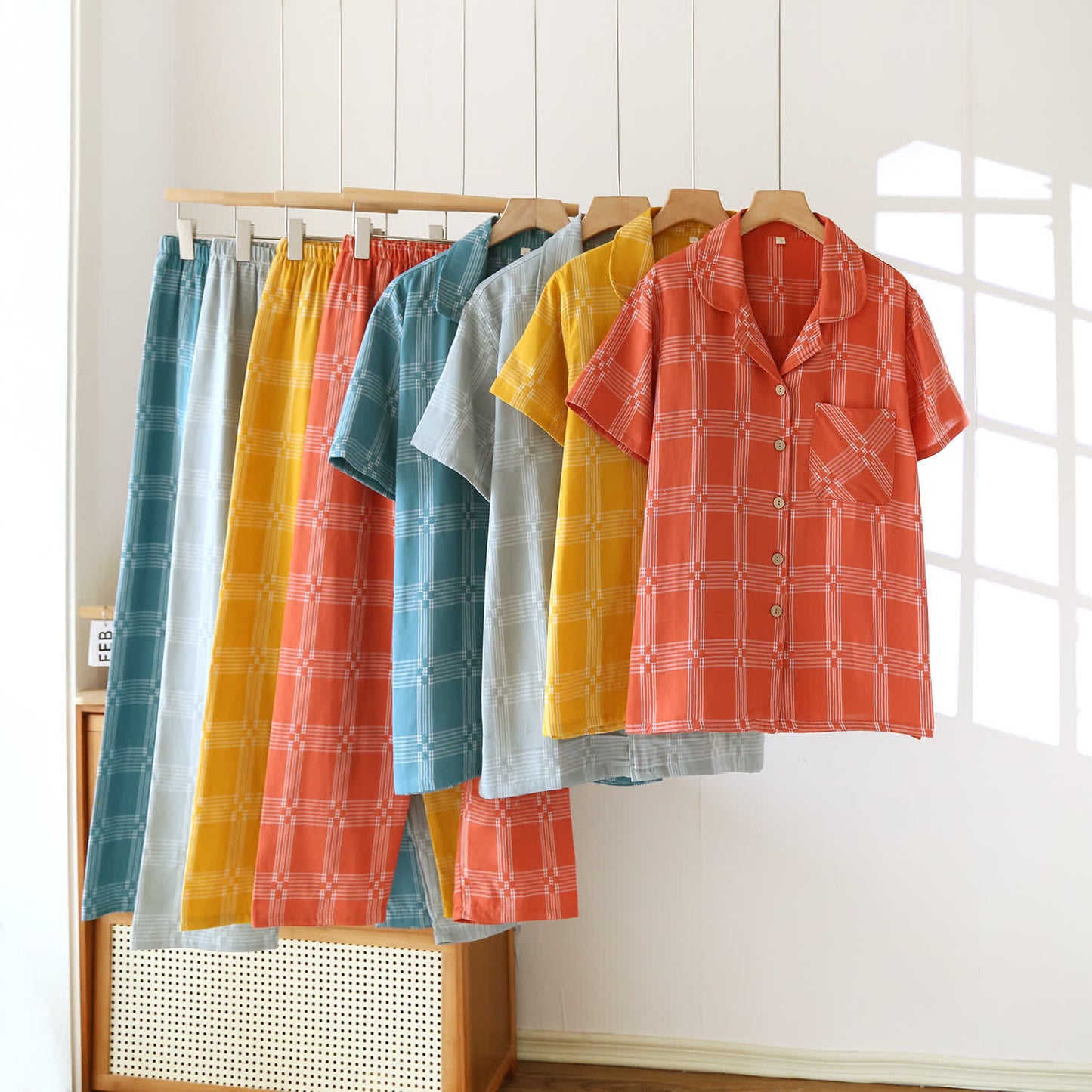 Unisex Plaid Cotton Yarn-Dyed Loungewear Set