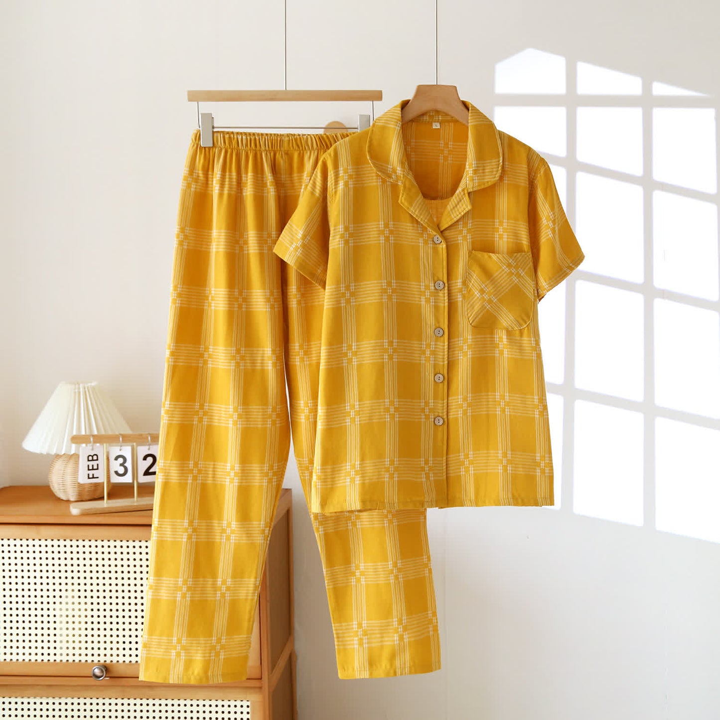 Unisex Plaid Cotton Yarn-Dyed Loungewear Set