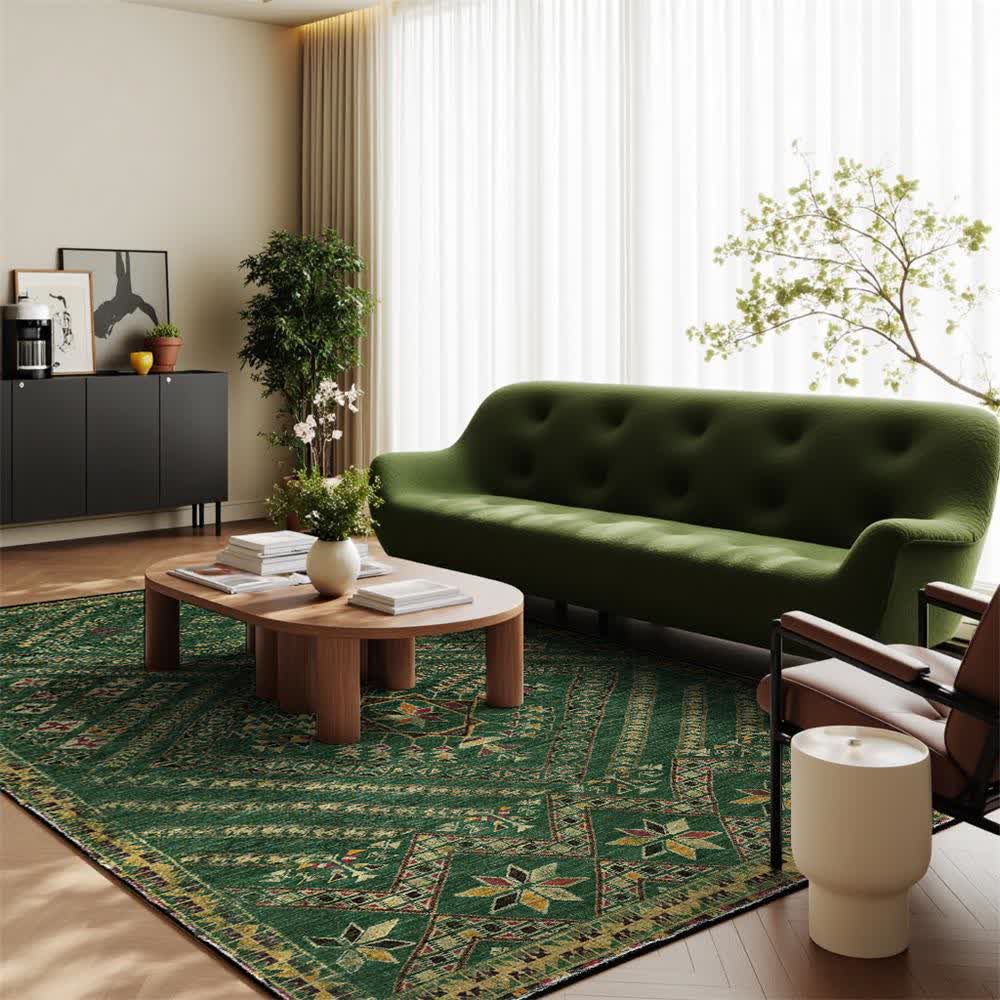 Moroccan Geometric Dark Green Area Rug