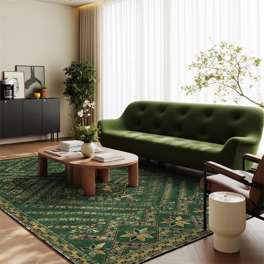 Moroccan Geometric Dark Green Area Rug