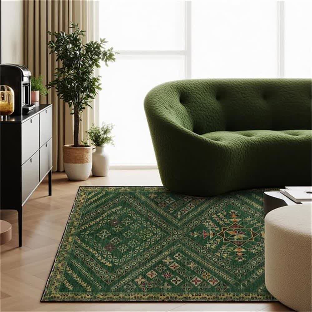Moroccan Geometric Dark Green Area Rug