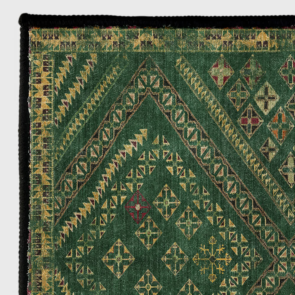 Moroccan Geometric Dark Green Area Rug