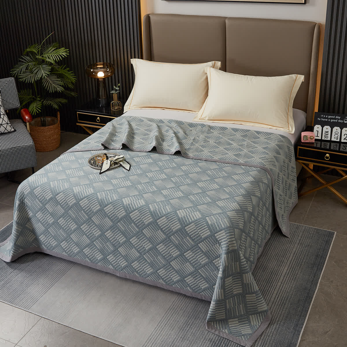 Geometric Diamond Grid Cotton Yarn-dyed Quilt