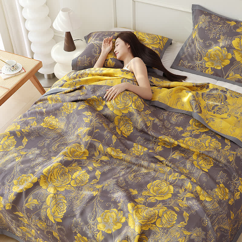 Peony Cotton Jacquard Reversible Quilt