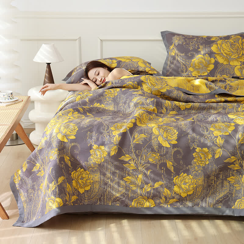Peony Cotton Jacquard Reversible Quilt