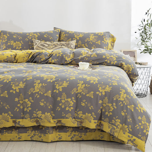 Rustic Floral Cotton Gauze Jacquard Bedding Set(4pcs) - image 0