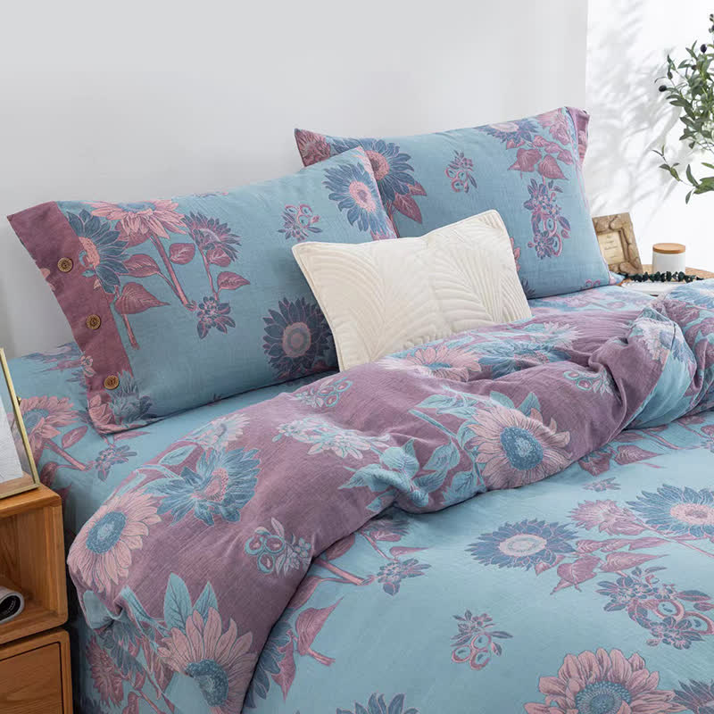 Sunflower Cotton Gauze Jacquard Bedding Set(4pcs)