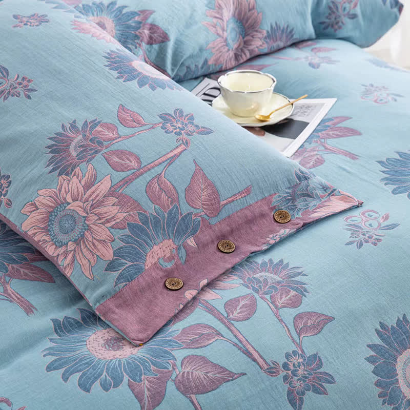 Sunflower Cotton Gauze Jacquard Bedding Set(4pcs)