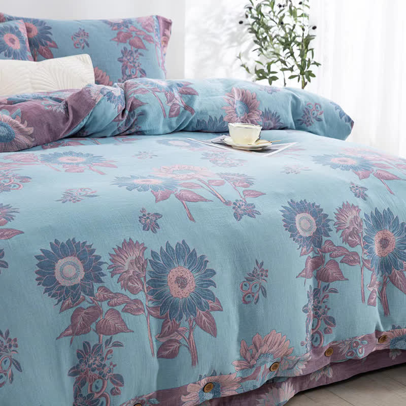 Sunflower Cotton Gauze Jacquard Bedding Set(4pcs)