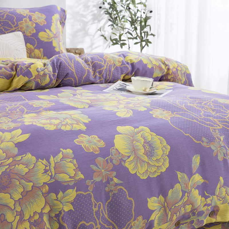 Peony Cotton Gauze Jacquard Bedding Set(4pcs)