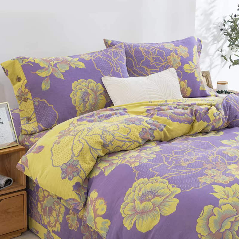 Peony Cotton Gauze Jacquard Bedding Set(4pcs)