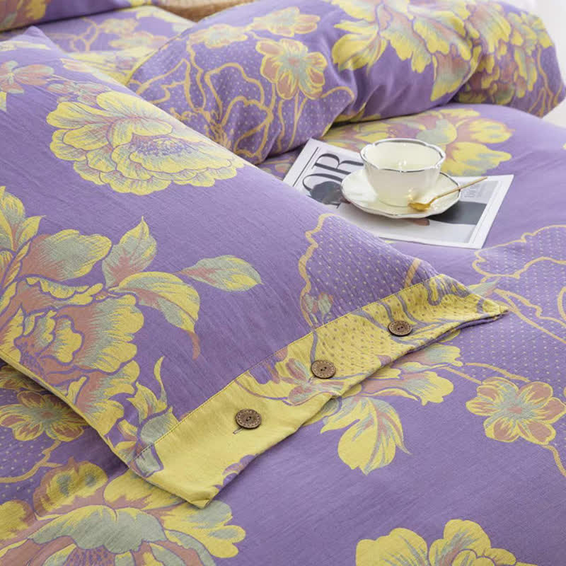 Peony Cotton Gauze Jacquard Bedding Set(4pcs)