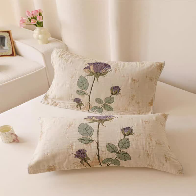 Purple Rose Print Cotton Gauze Quilt