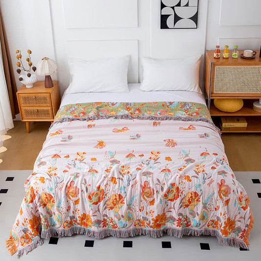 Butterfly Rose Print Cotton Gauze Quilt