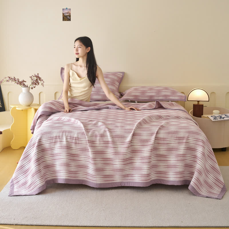 Stripe Print Cotton Muslin Bedspread