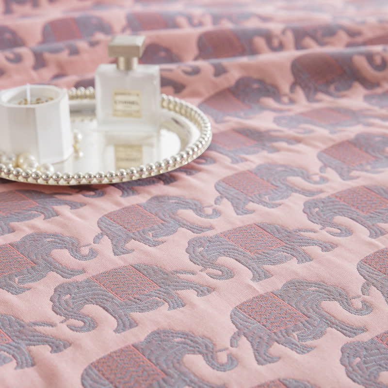 Thai Elephant Print Cotton Muslin Bedspread