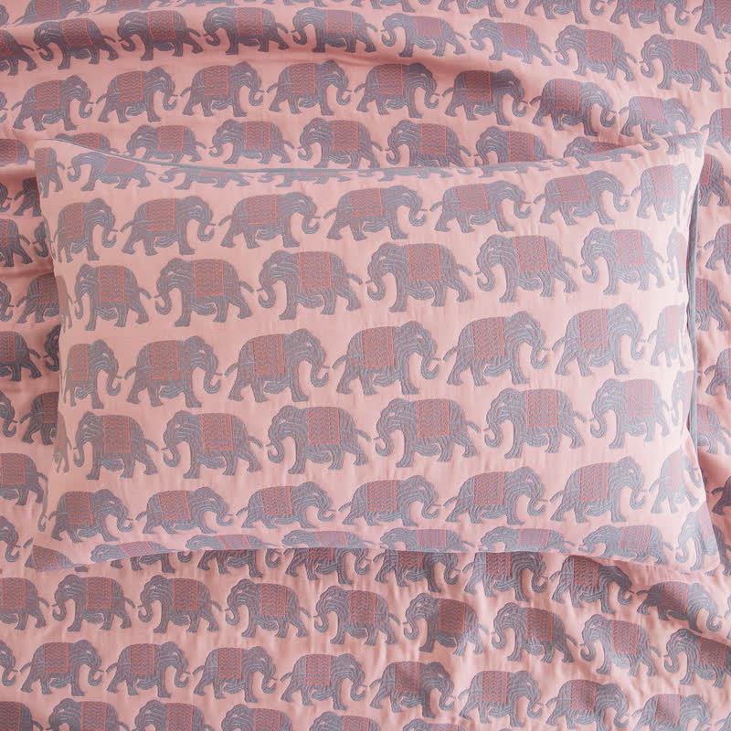 Thai Elephant Print Cotton Muslin Bedspread