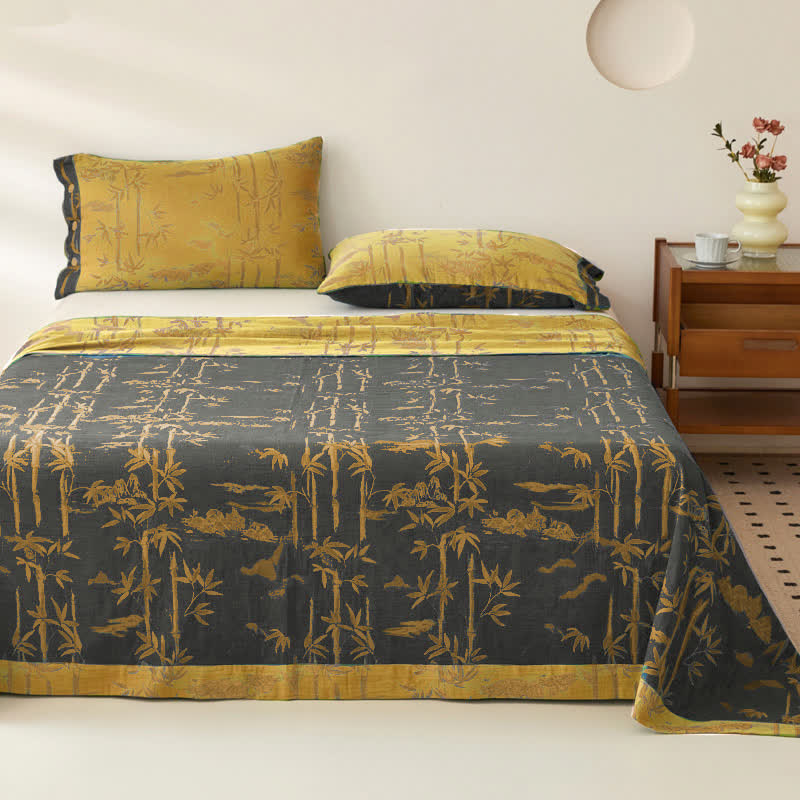 Bamboo Print Cotton Gauze Yarn-dyed Reversible Coverlet - image 5