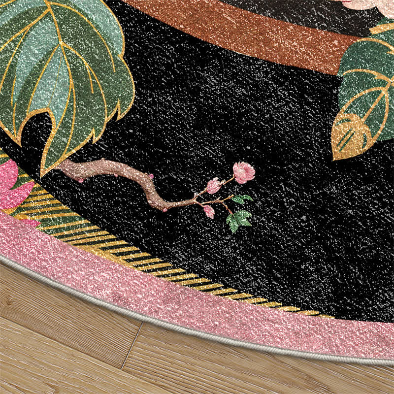 Floral Bird Round-shaped Anti-slip Area Rug